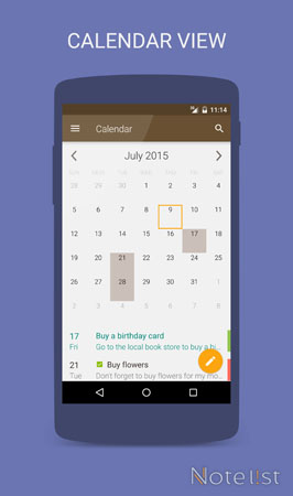 Note list - Notepad app for Android - Calendar view